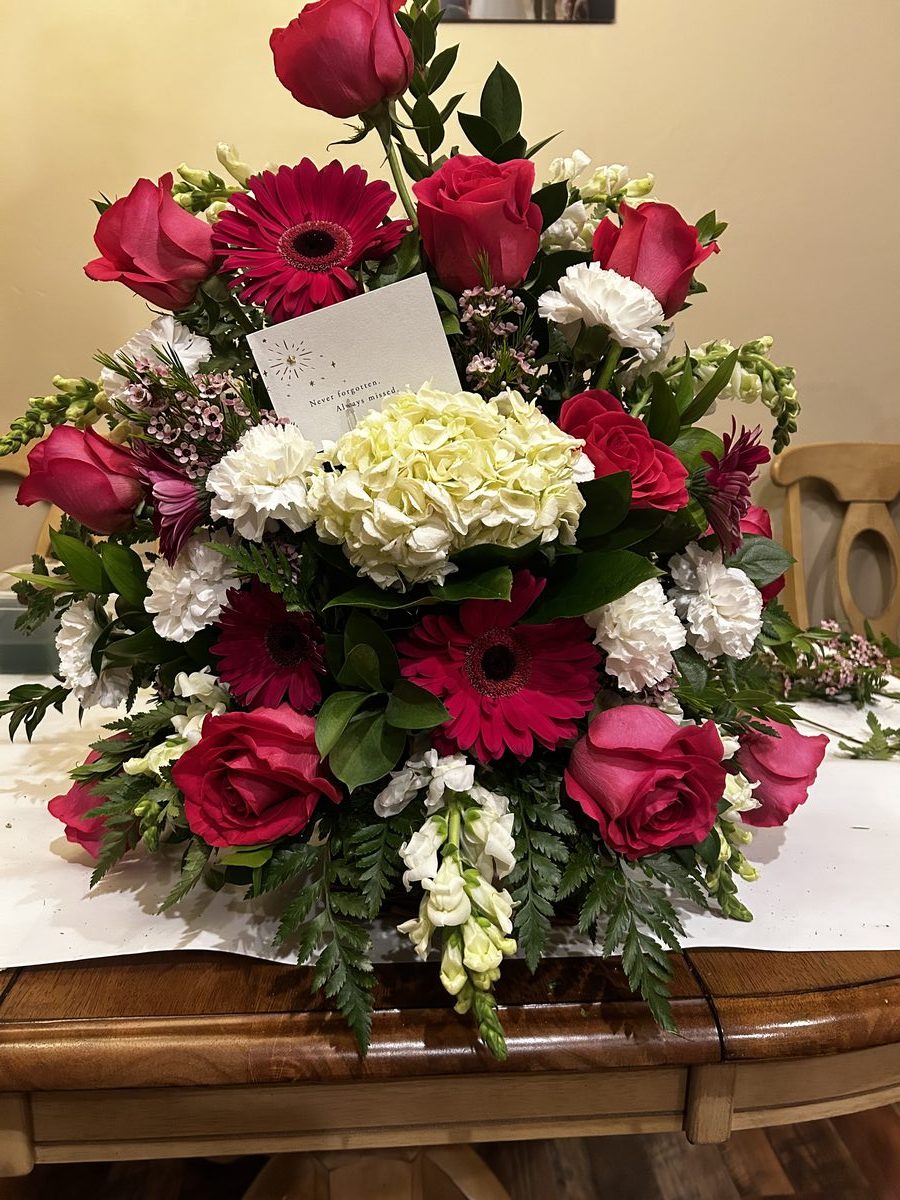 Deluxe Sympathy Basket - Soft pink and white sympathy arrangement